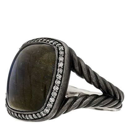 David Yurman Darkened Sterling Silver Gray Diamond Labradorite 17mm Albion Ring 59 8.75 3 of 5