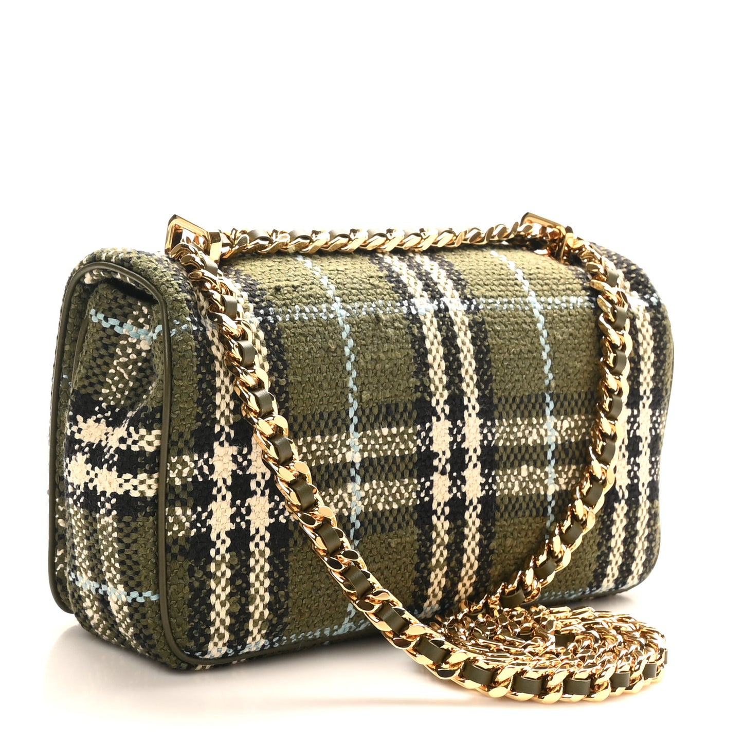 Calfskin Boucle Check Small Lola Chain Bag Olive Green