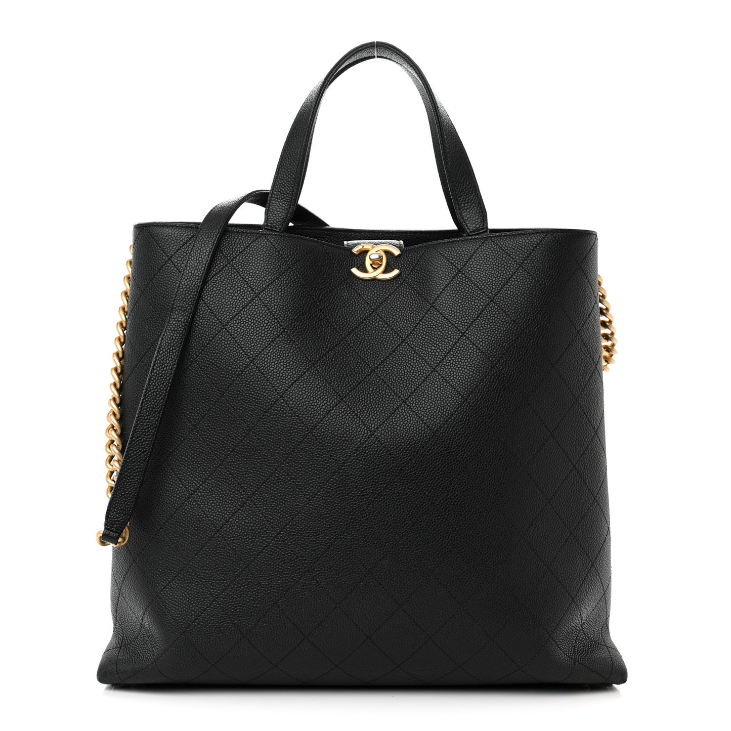Caviar Stitched Large Shopping Tote Bag Black