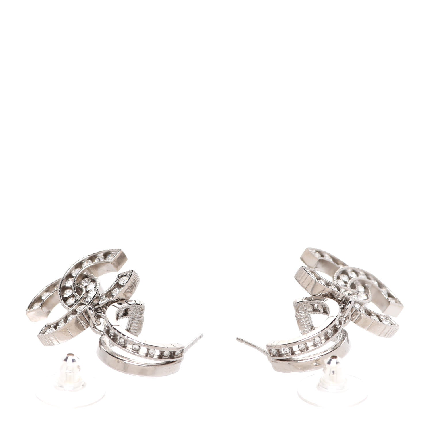 Chanel Crystal CC Drop Earrings Silver 3 of 5