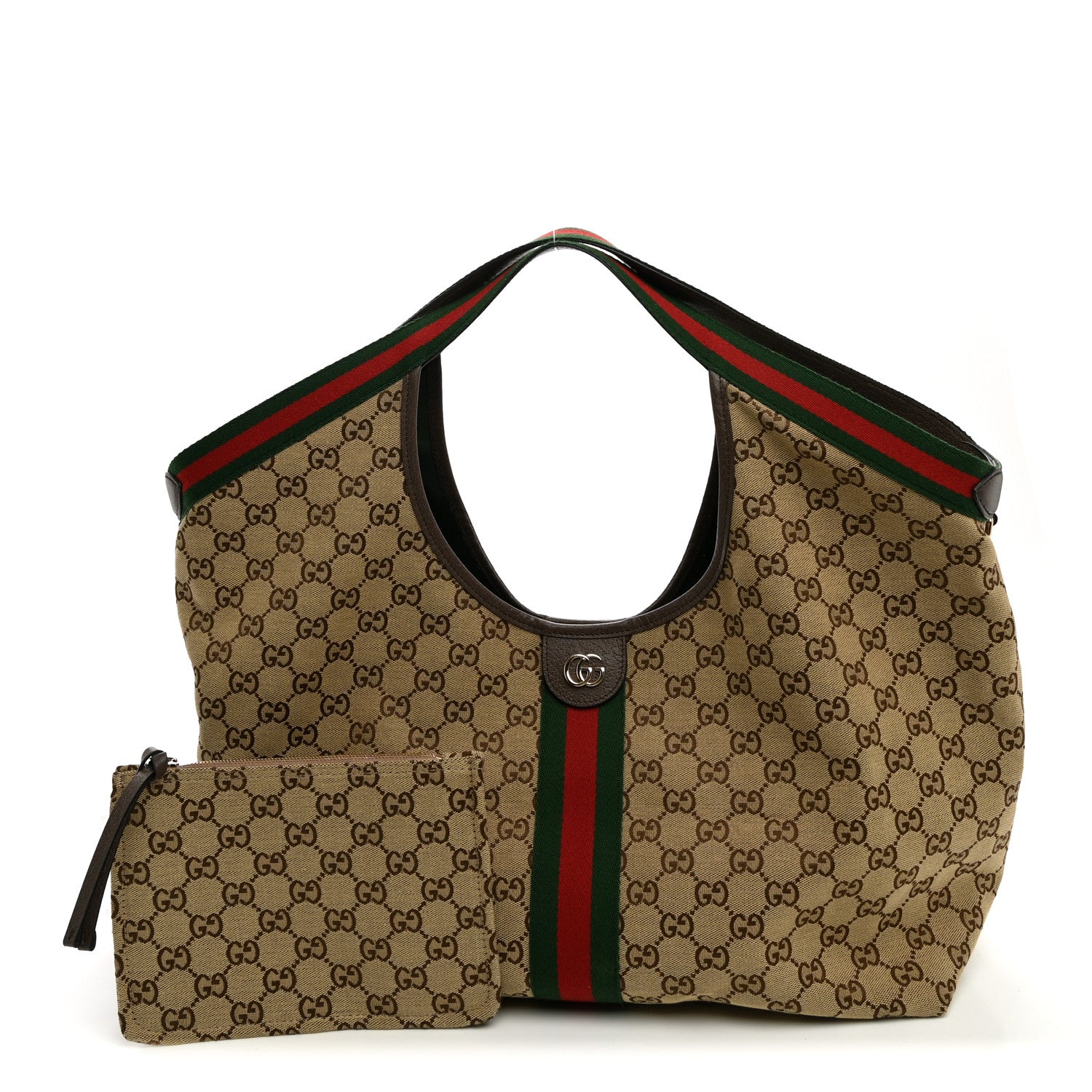 Gucci GG Monogram Web Large Giglio Tote Beige Brown 3 of 11