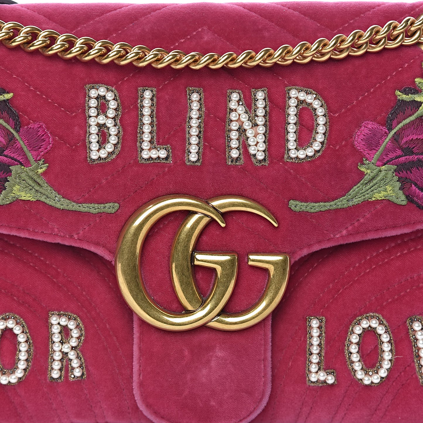 Velvet Matelasse Blind for Love Embroidered Medium GG Marmont Shoulder Bag Light Raspberry Rose Multicolor