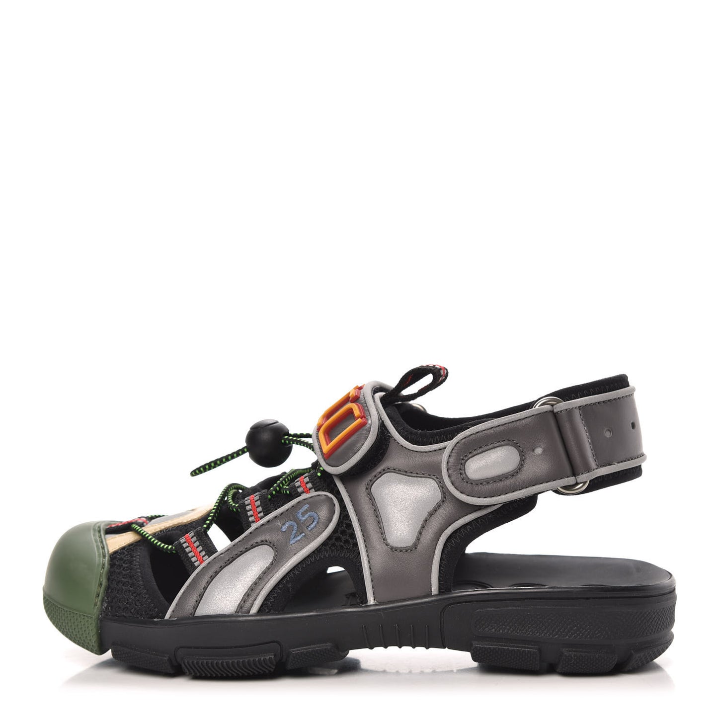 Mesh Fabric Tinsel Sport Sandals 36 Black Silver Green
