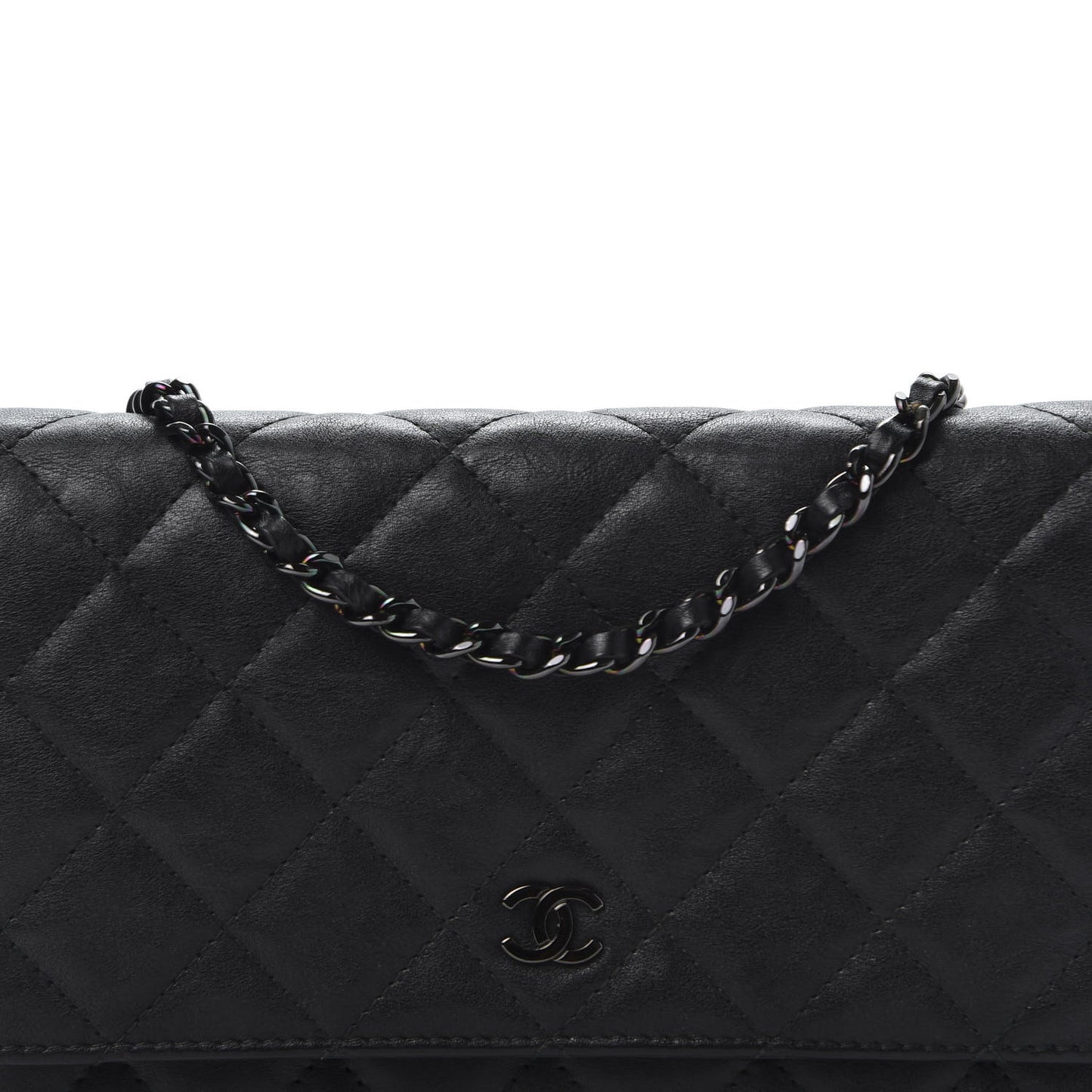 Crumpled Calfskin Quilted Wallet On Chain WOC So Black