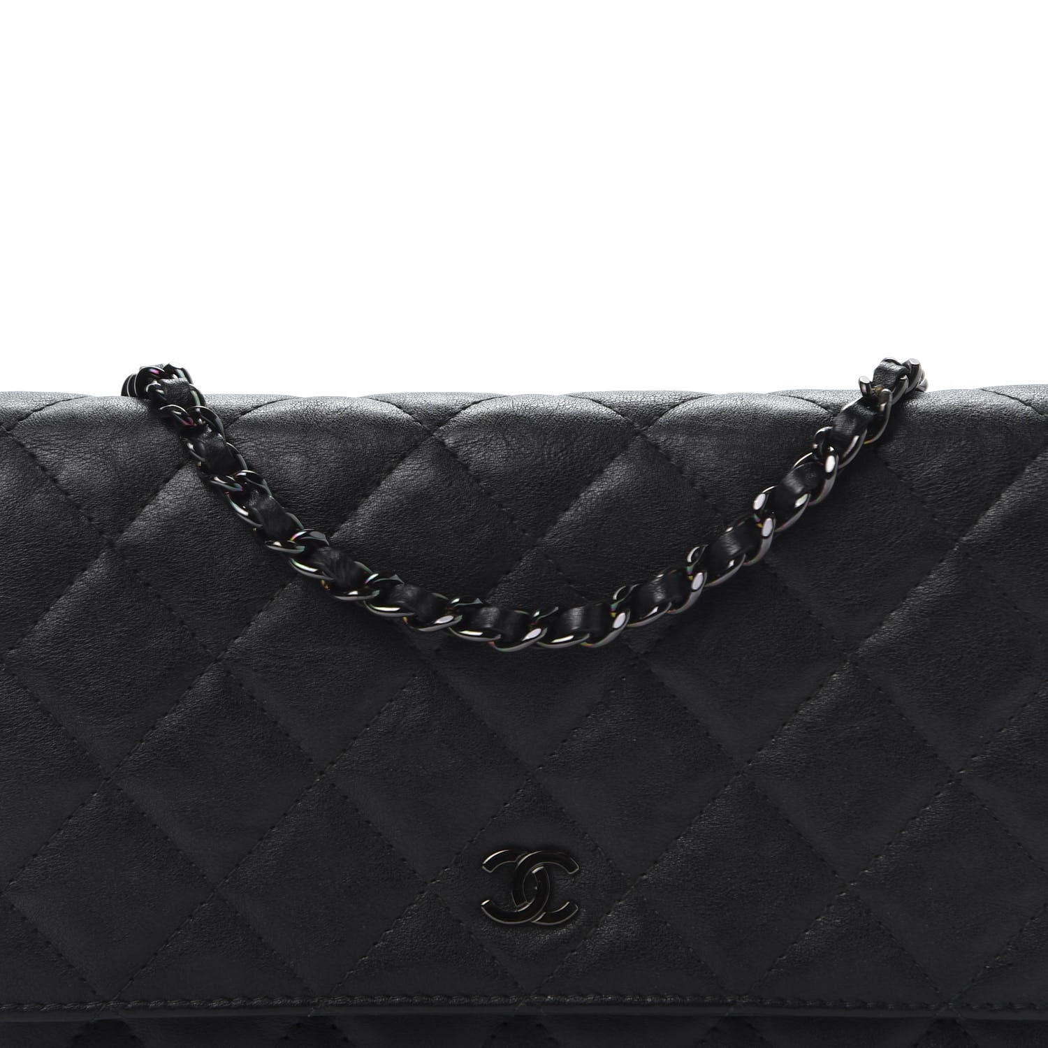 Chanel Crumpled Calfskin Quilted Wallet On Chain WOC So Black 12 of 13