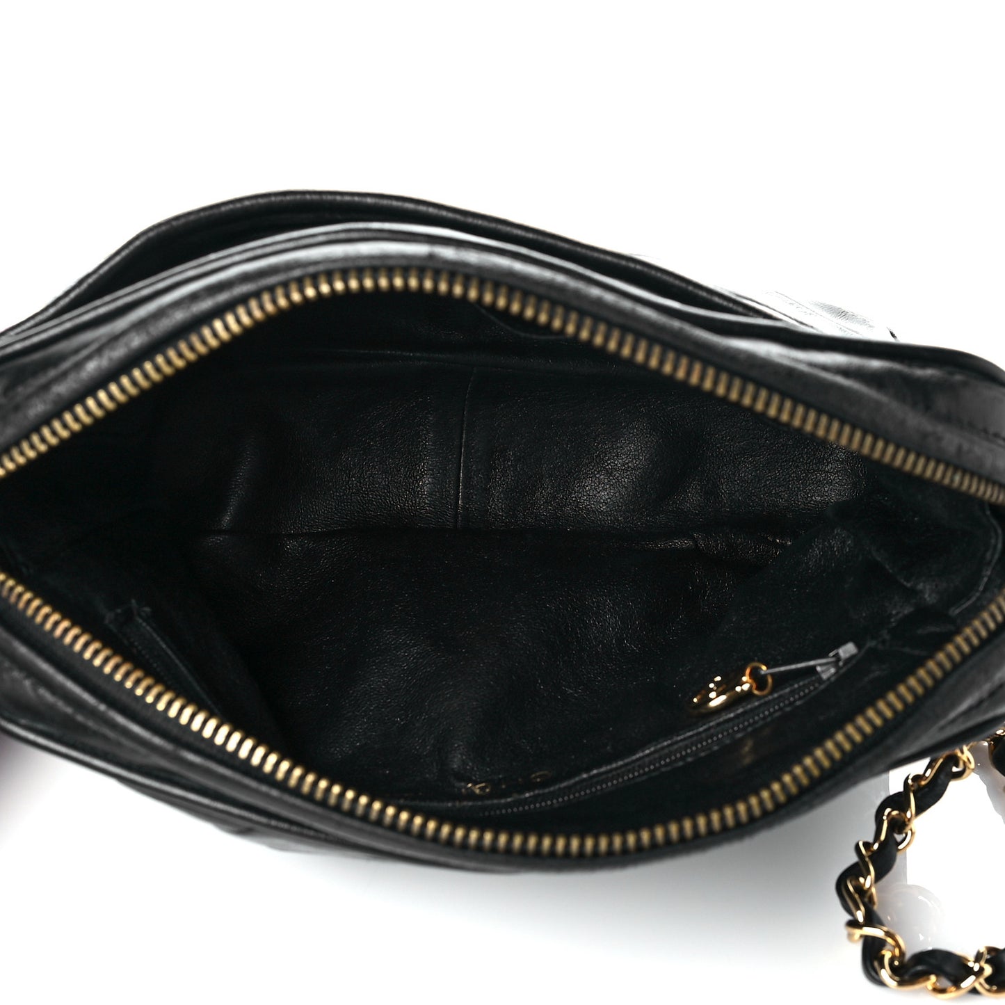 Lambskin Chevron Quilted Tassel Camera Case Black
