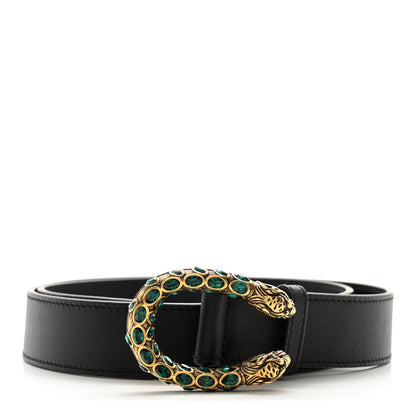 Gucci Moon Calfskin Crystal Dionysus 30mm Belt 80 32 Black Green Diamond 1 of 9