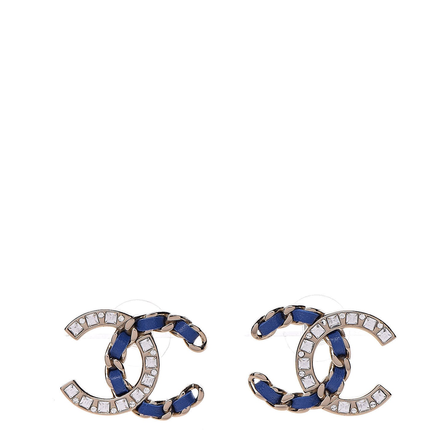 Crystal Baguette Lambskin Large CC Earrings Gold Blue