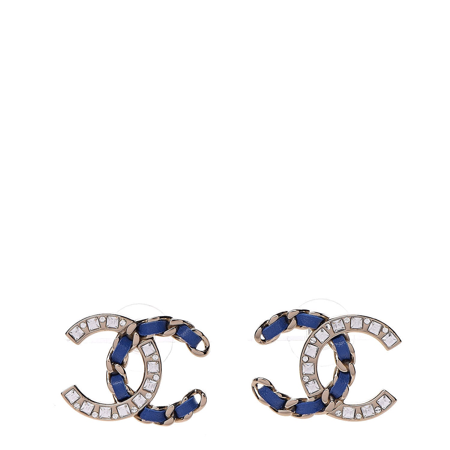 Chanel Crystal Baguette Lambskin Large CC Earrings Gold Blue 1 of 5