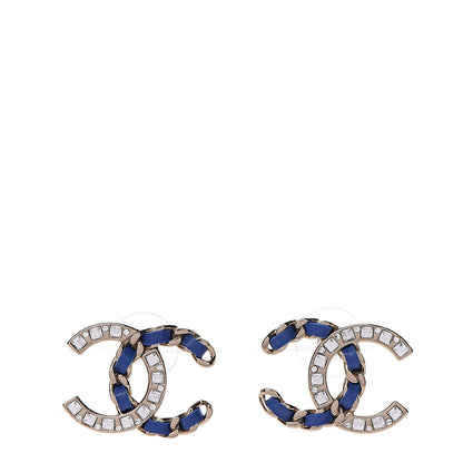 Chanel Crystal Baguette Lambskin Large CC Earrings Gold Blue 1 of 5