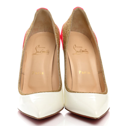 Christian Louboutin Glitter Patent Fluo Tucsick 100 Pumps 39 White Gold 2 of 7