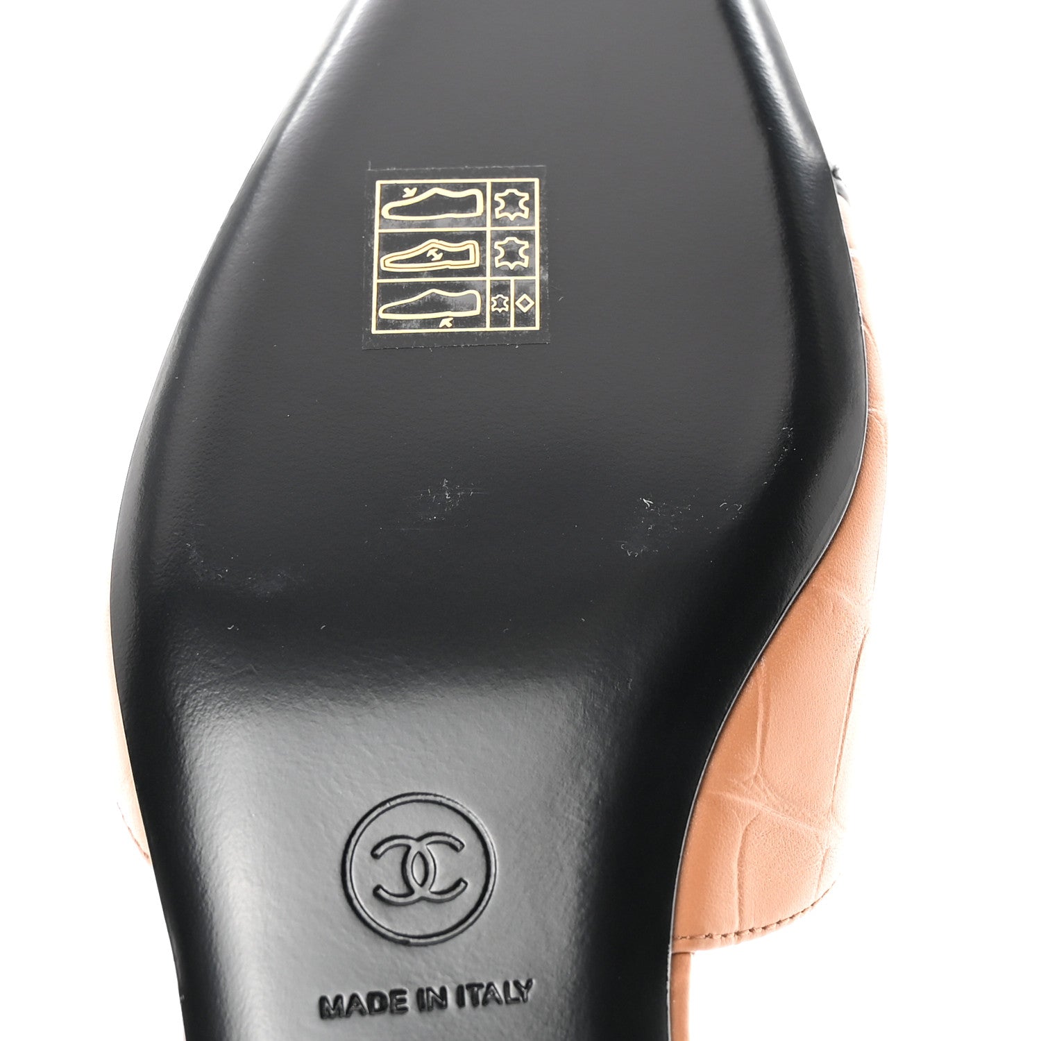 Chanel Calfskin Crocodile Embossed Patent Cap Toe CC Slingback Flats 37.5 Brown Black 10 of 11