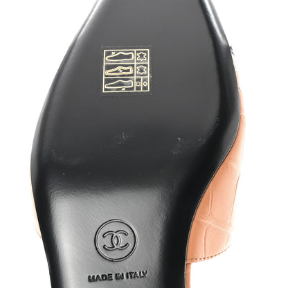 Chanel Calfskin Crocodile Embossed Patent Cap Toe CC Slingback Flats 37.5 Brown Black 10 of 11