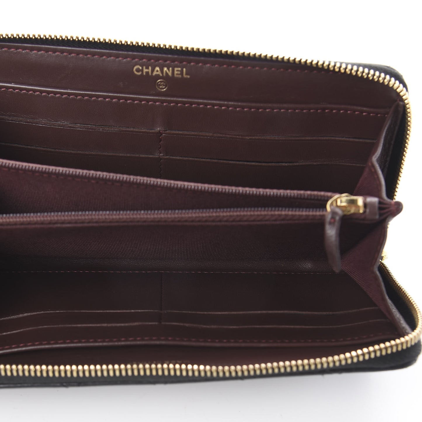 Lambskin Quilted Large Gusset Zip Around Wallet Black