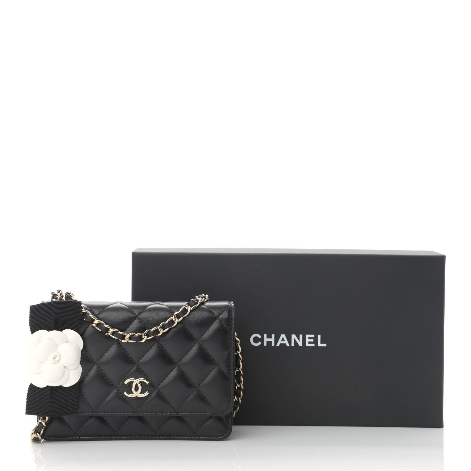 Chanel Lambskin Quilted Mini Camellia Bow Wallet On Chain WOC Black 11 of 11