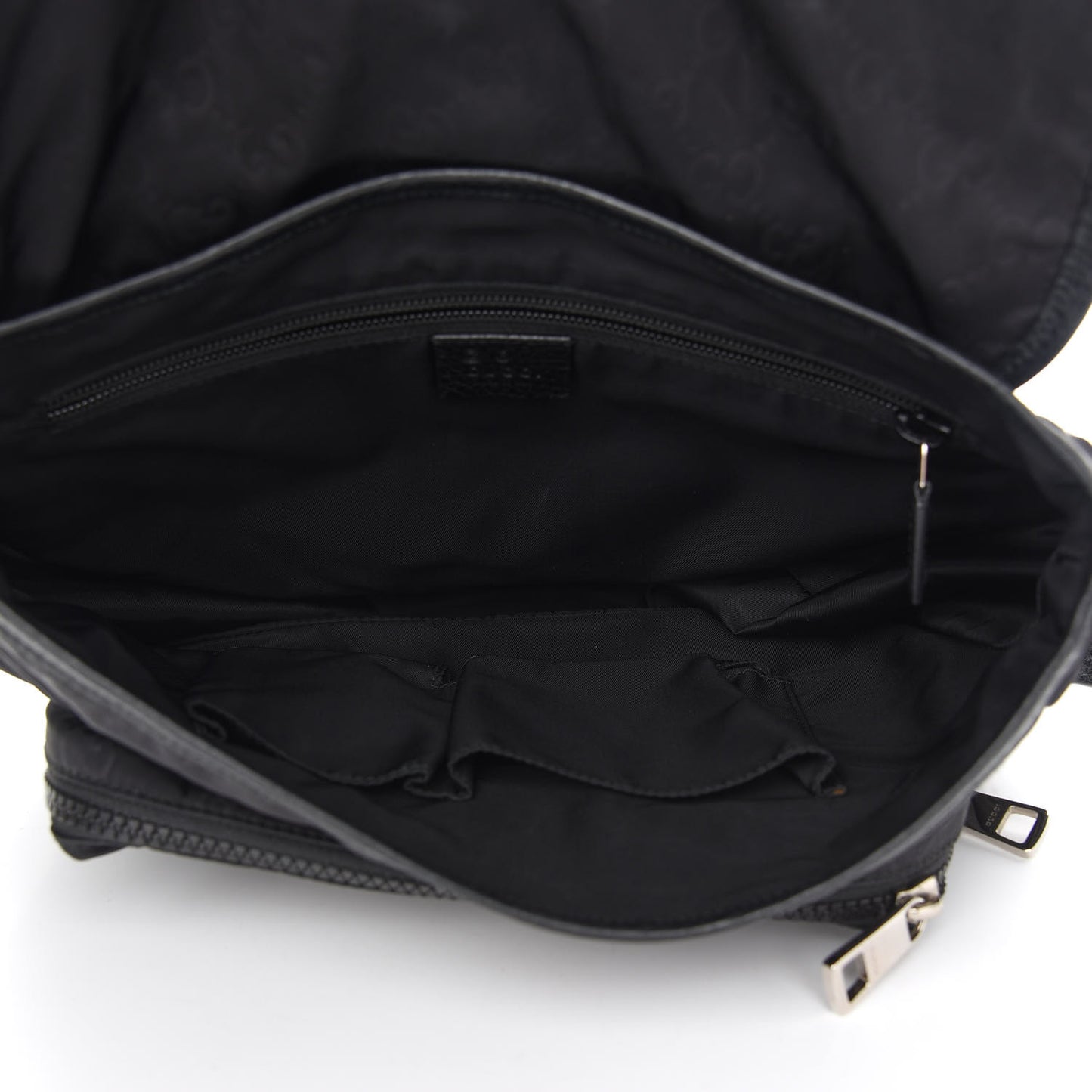 Nylon Monogram Double Buckle Flap Messenger Bag Black