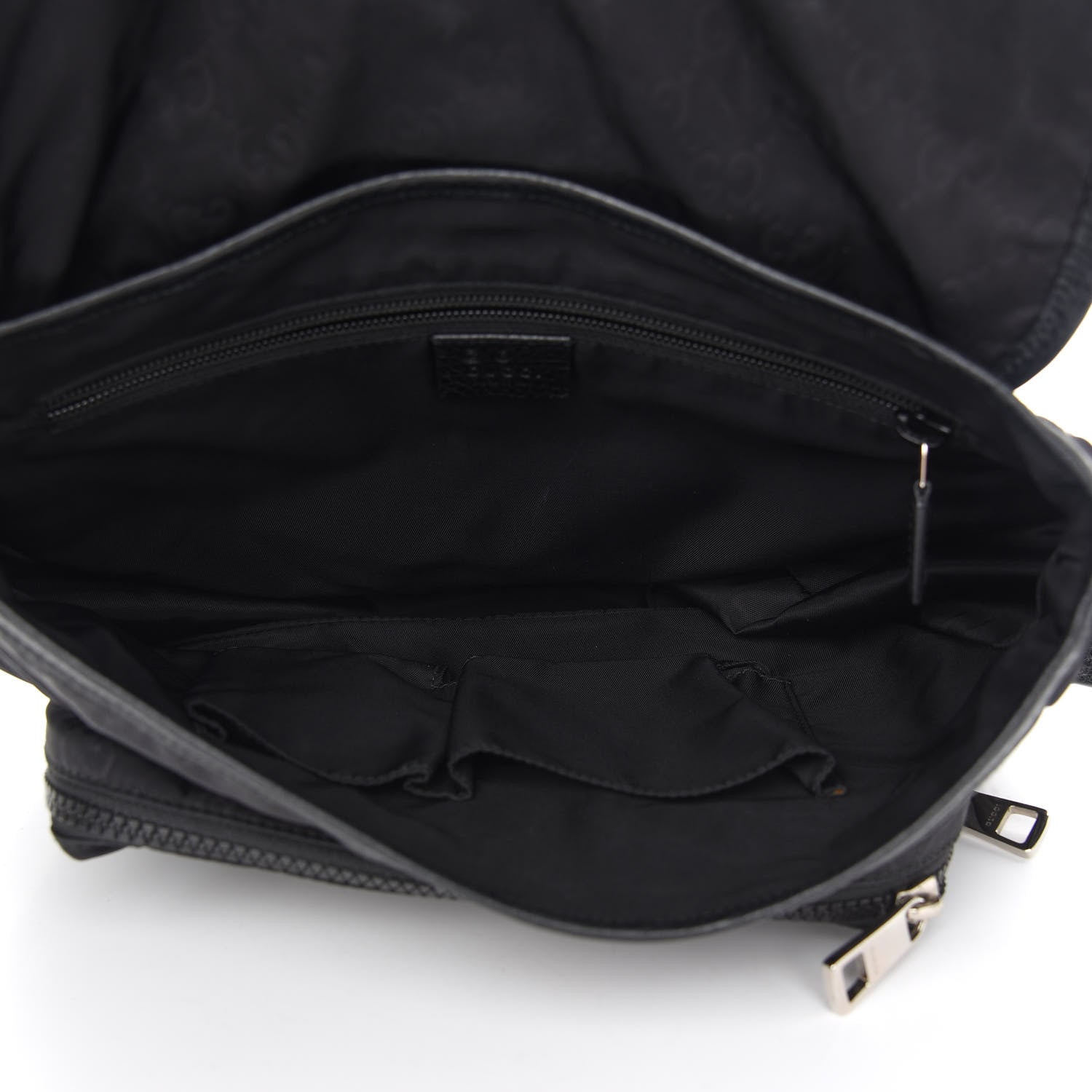 Gucci Nylon Monogram Double Buckle Flap Messenger Bag Black 5 of 9