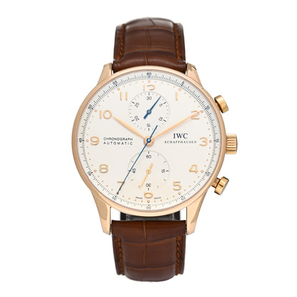 IWC 18K Rose Gold Alligator 41mm Portugieser Chronograph Automatic Watch White IW371402 1 of 4