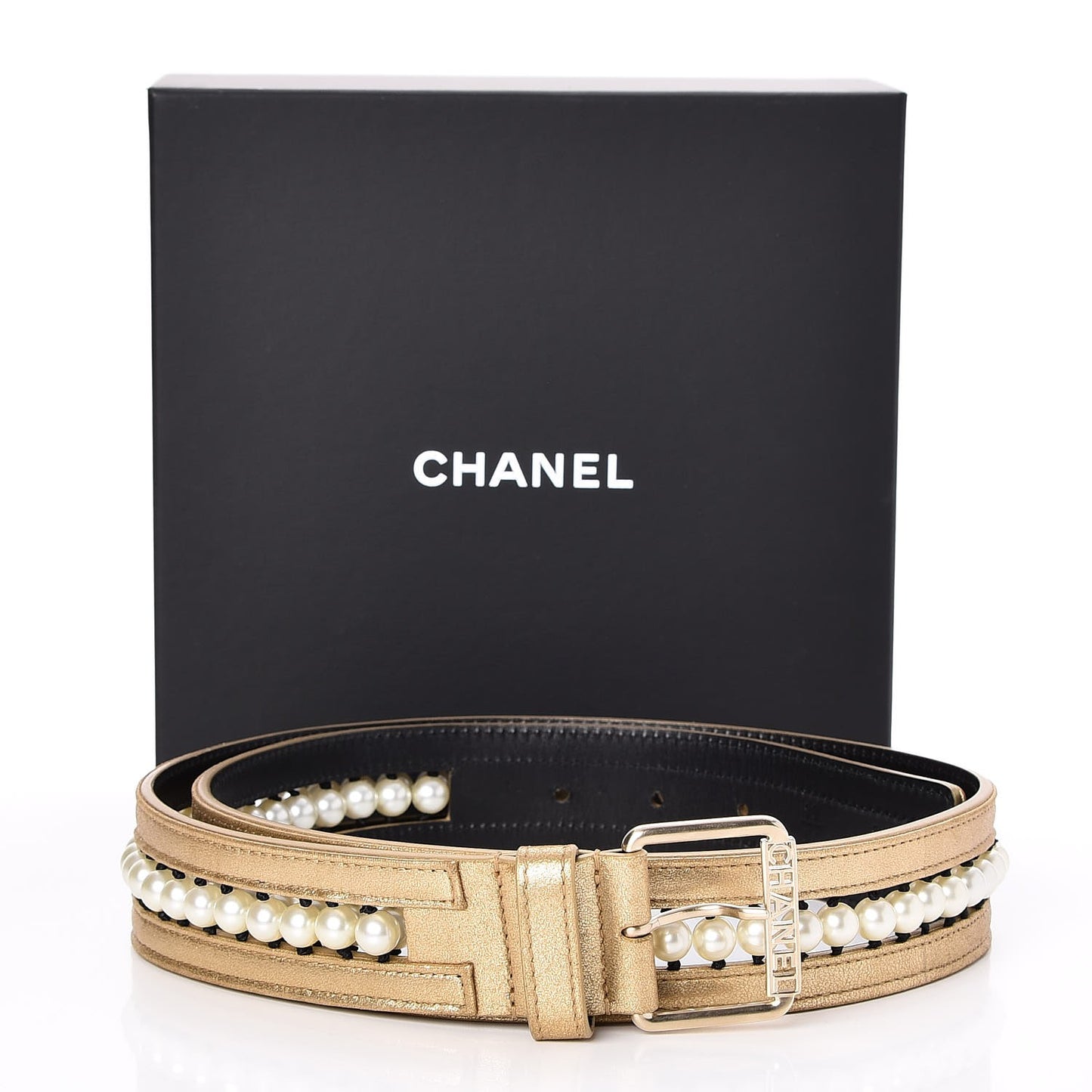 Metallic Lambskin Pearl CC Belt 90 36 Gold