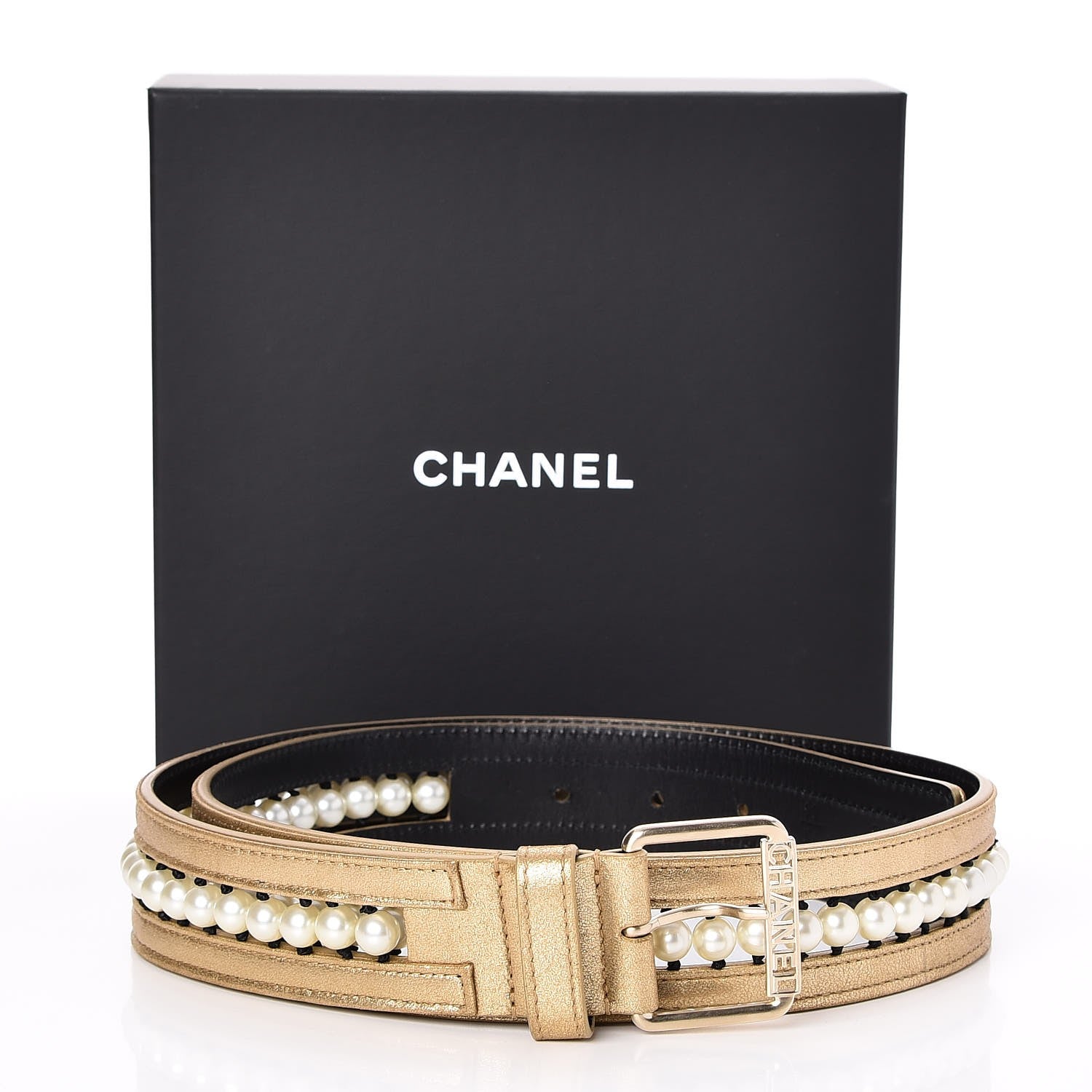 Chanel Metallic Lambskin Pearl CC Belt 90 36 Gold 5 of 5