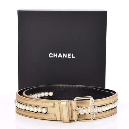 Chanel Metallic Lambskin Pearl CC Belt 90 36 Gold 5 of 5