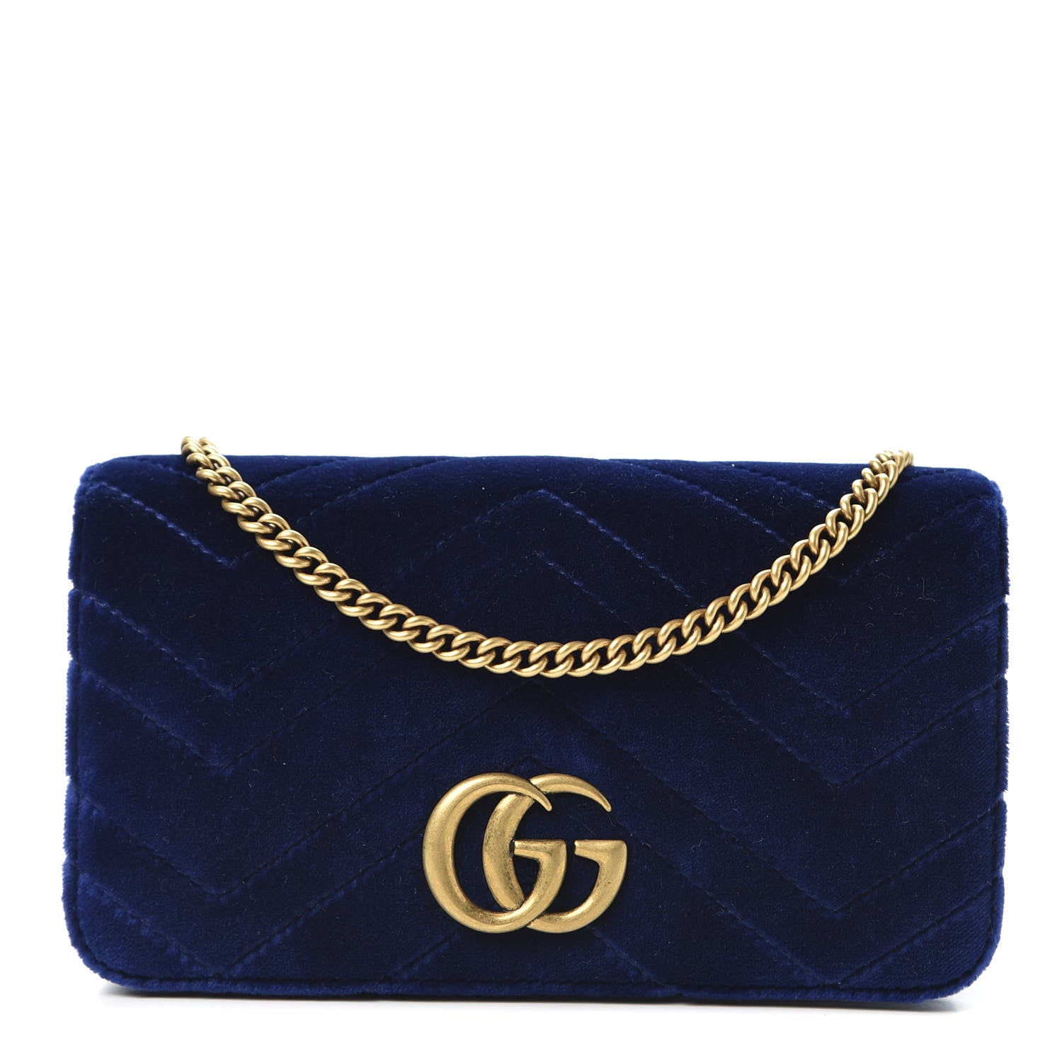 Gucci Velvet Matelasse GG Marmont Mini Bag Cobalt Blue 1 of 9
