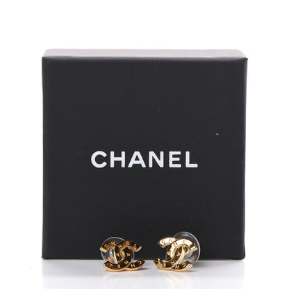 Chanel Metal CC Paris Button Stud Earrings Gold 6 of 6