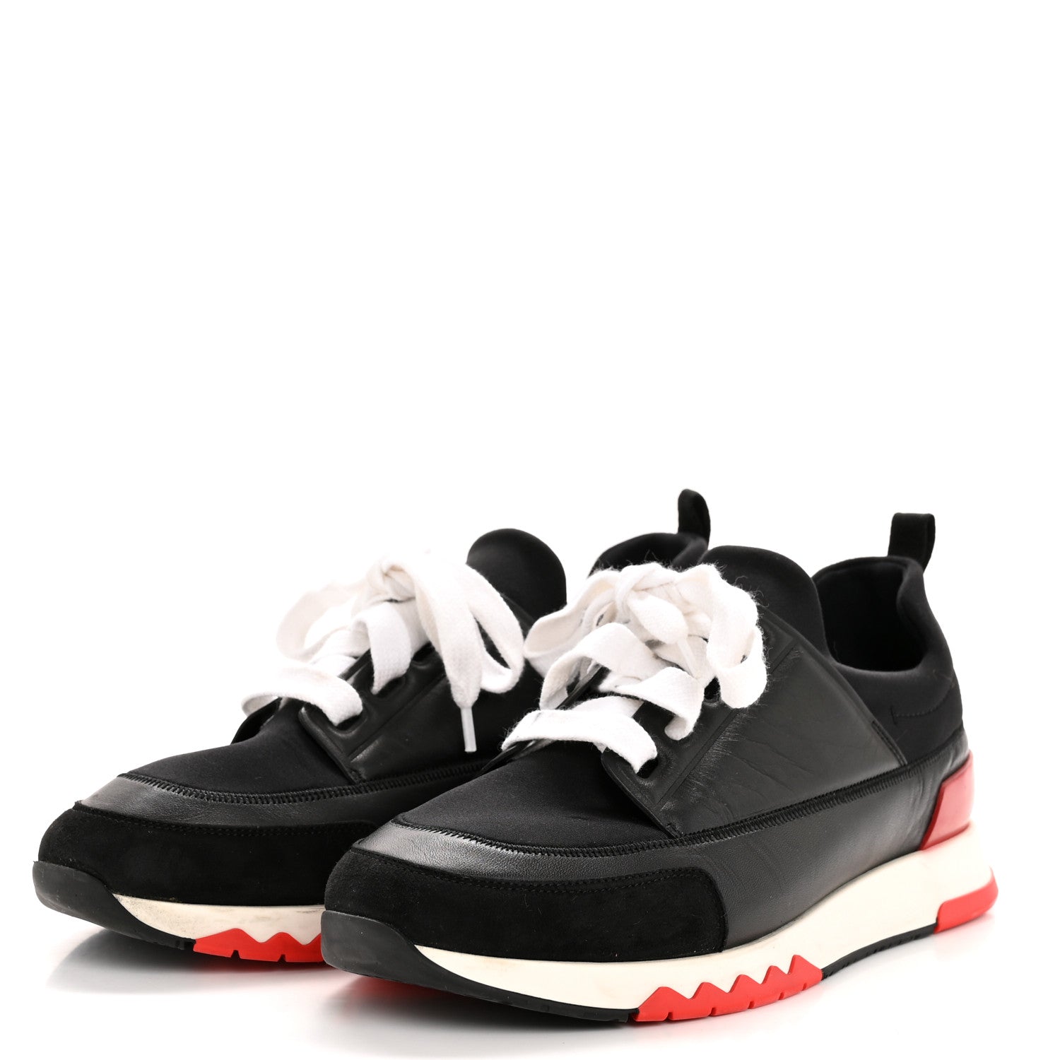 Hermes Calfskin Technical Canvas Suede Goatskin Womens Stadium Sneakers 37.5 Black 4 of 11