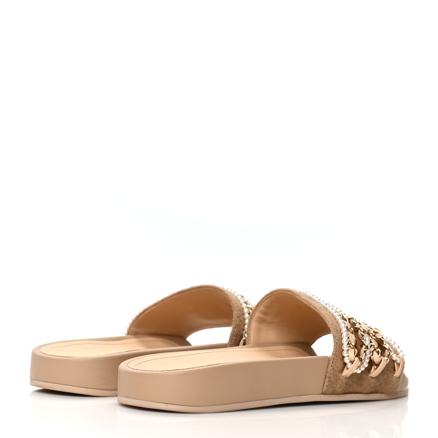 Chanel Felt Pearl Lambskin Chain Flat Sandals 38 Beige 4 of 8