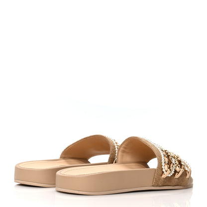 Chanel Felt Pearl Lambskin Chain Flat Sandals 38 Beige 4 of 8