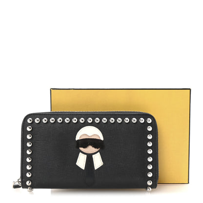 Fendi Vitello Elite Mink Fur Studded Karlito Zip Around Wallet Black 8 of 8