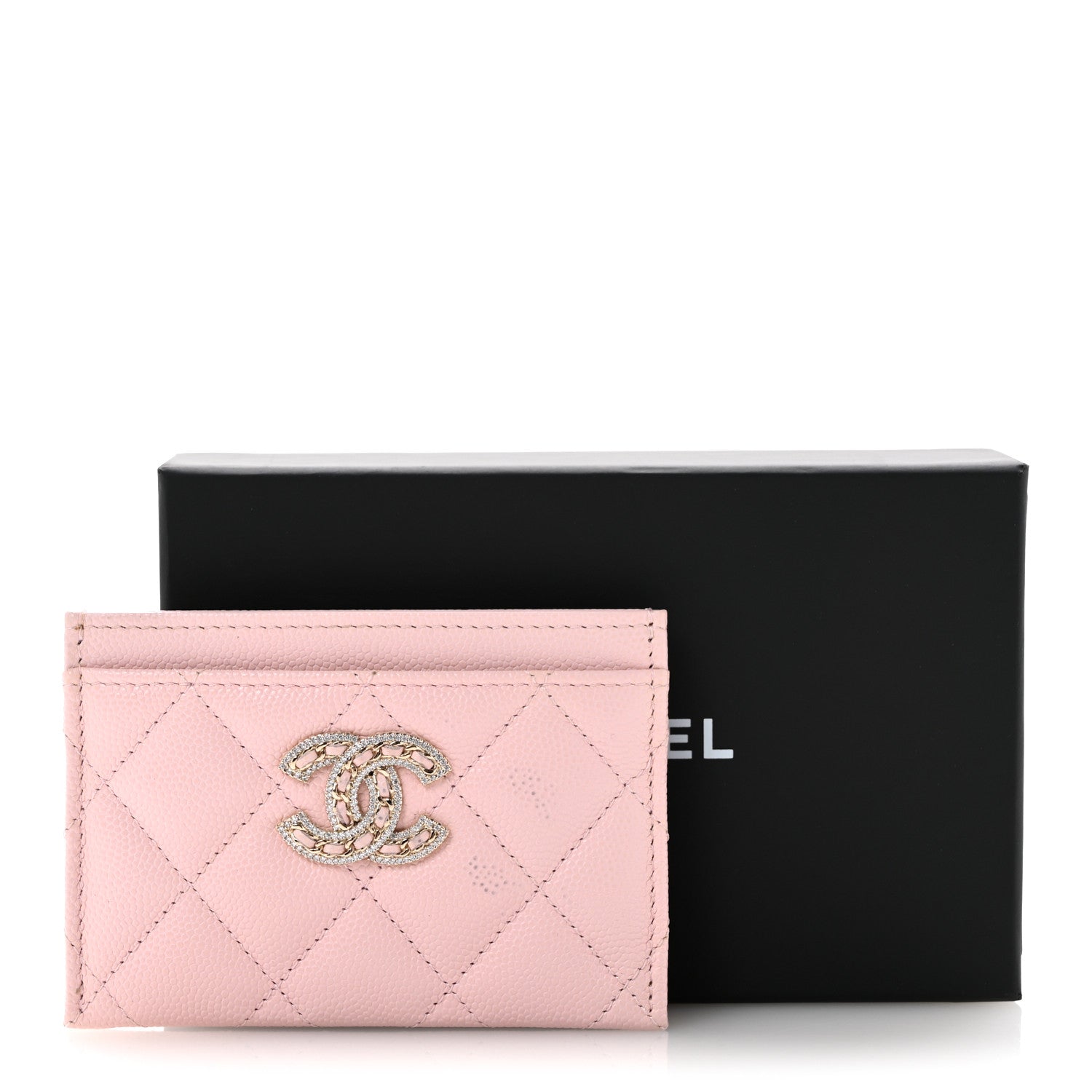 Chanel Caviar Quilted Crystal Card Holder Pink 10 of 10