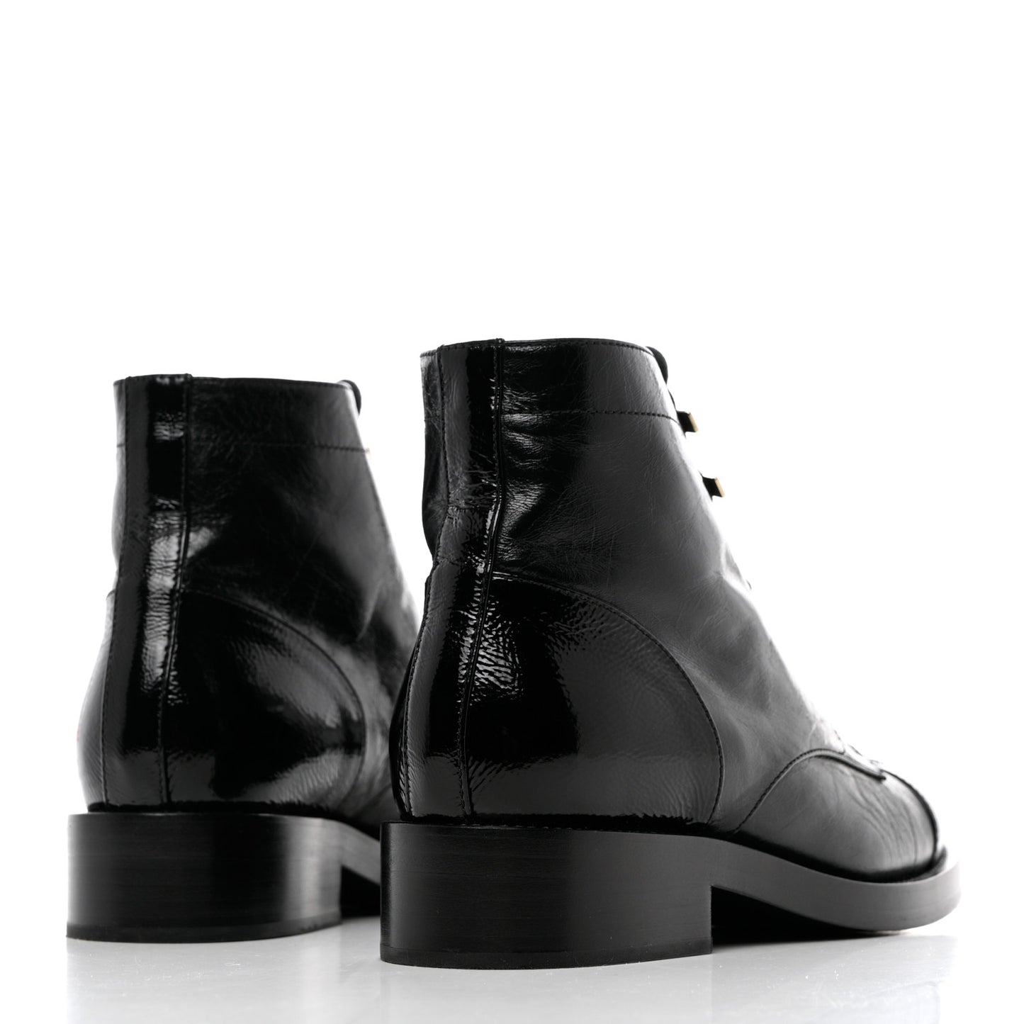 Crumpled Lambskin Shiny Calfskin Combat Boots 38 Black
