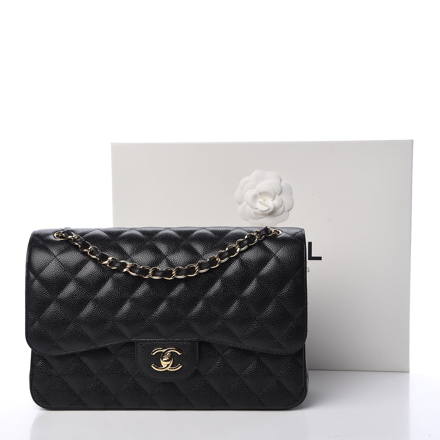 Caviar Quilted Jumbo Double Flap Black