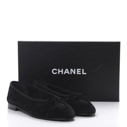 Chanel Suede Calfskin Quilted Cap Toe CC Ballerina Flats 36 Black 8 of 9