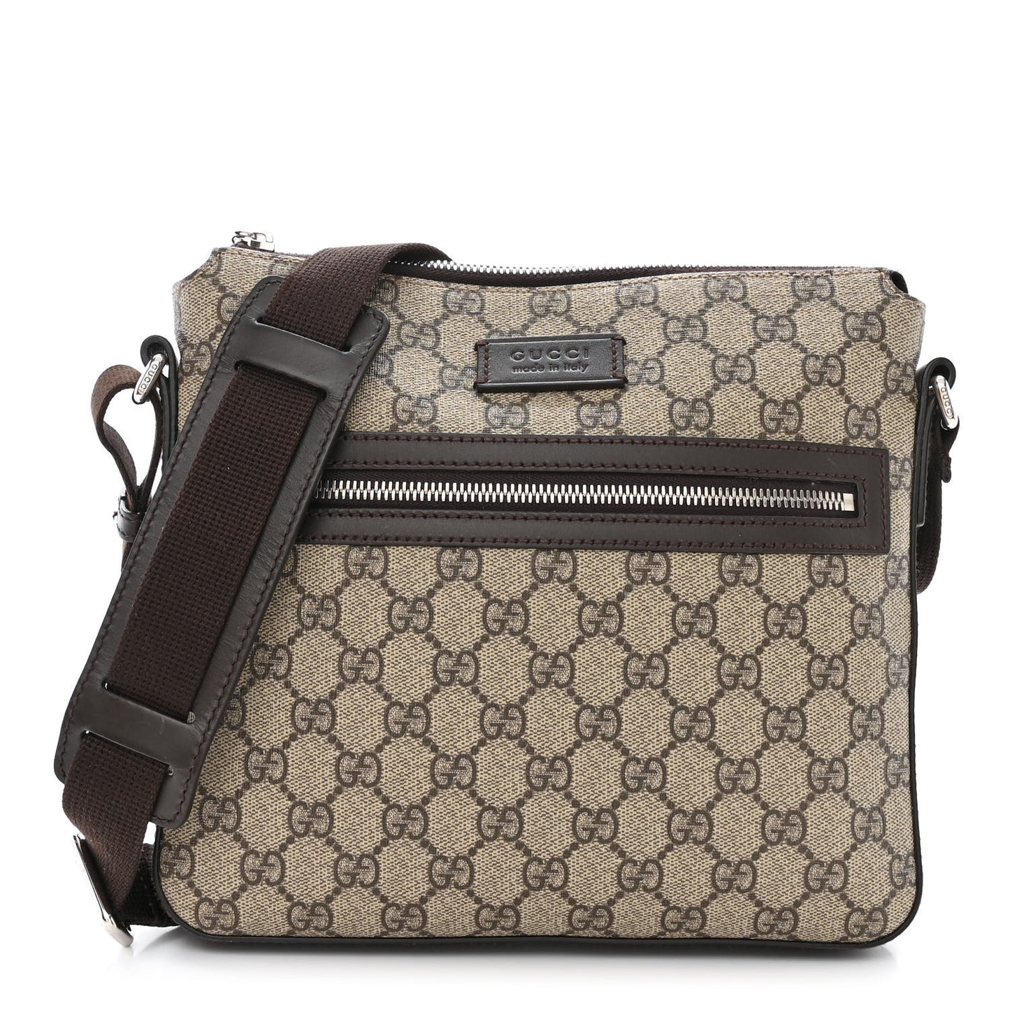 GG Supreme Monogram Selleria Calfskin Small Flat Messenger Bag Beige Ebony Cocoa Marrone Scuro