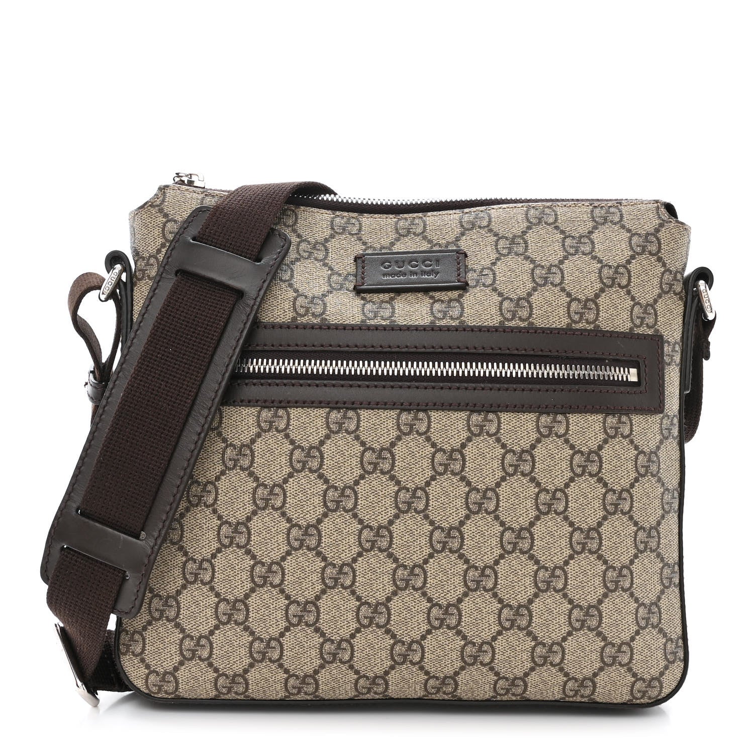 Gucci GG Supreme Monogram Selleria Calfskin Small Flat Messenger Bag Beige Ebony Cocoa Marrone Scuro 2 of 20