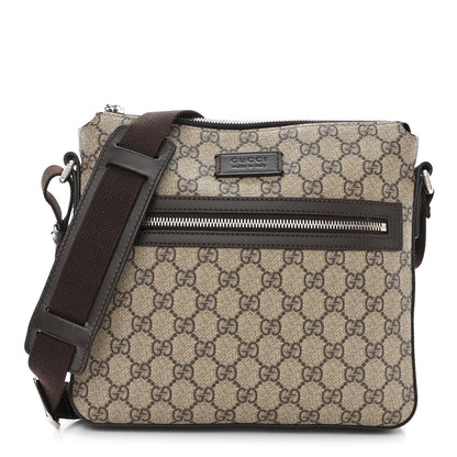 Gucci GG Supreme Monogram Selleria Calfskin Small Flat Messenger Bag Beige Ebony Cocoa Marrone Scuro 2 of 20