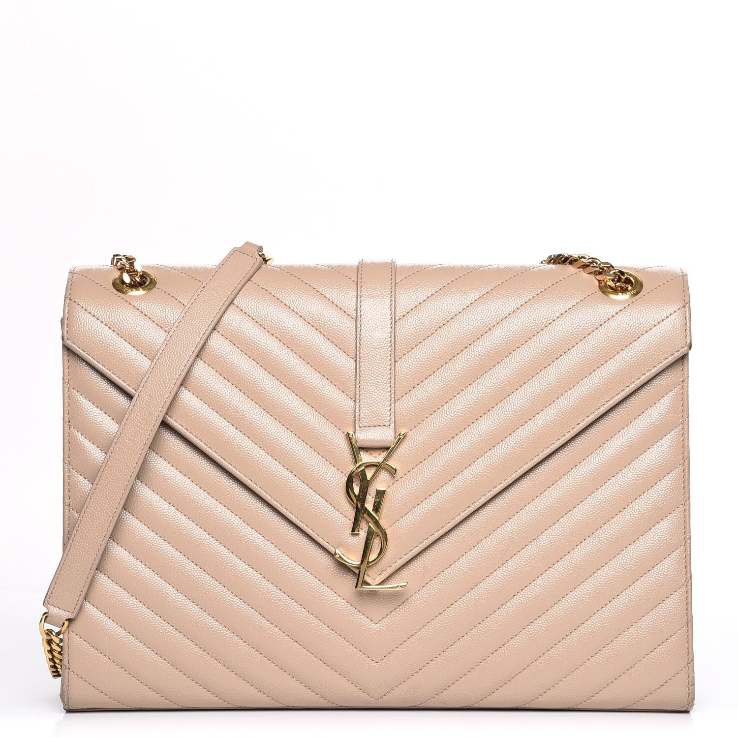 Saint Laurent Grain De Poudre Matelasse Chevron Large Monogram Satchel Dark Beige 1 of 8