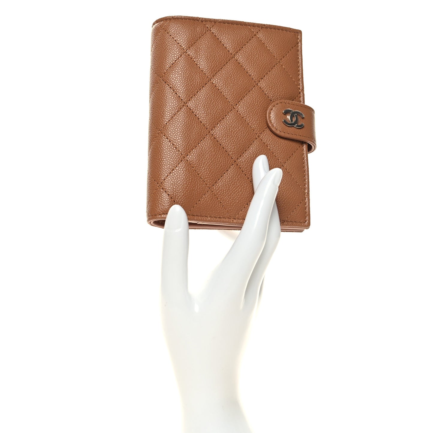 Caviar Quilted Passport Holder Camel