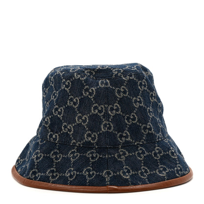 Gucci Washed Jacquard Denim Nappa GG Monogram Oscar Bucket Hat L Denim Cuir 6 of 9
