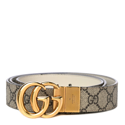 Gucci GG Supreme Monogram Plutone Calfskin Double G Reversible 30mm Belt 105 42 Beige Ebony Mystic White 1 of 10