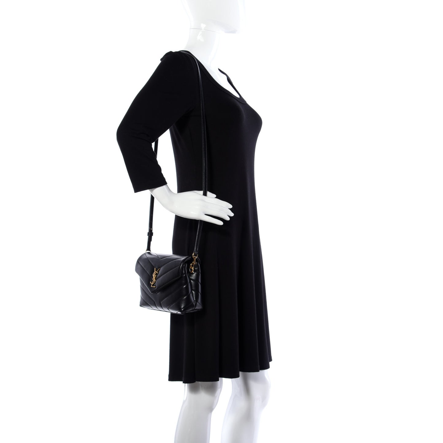 Calfskin Y Quilted Monogram Toy Loulou Crossbody Bag Black