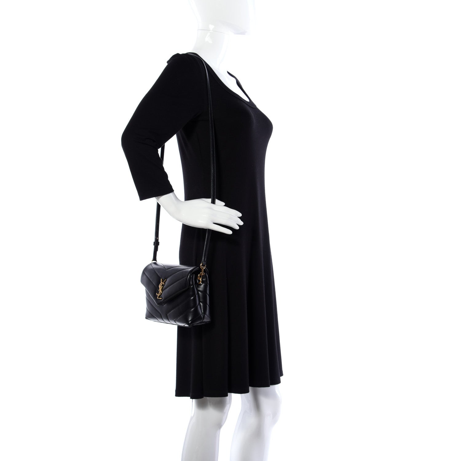 Saint Laurent Calfskin Y Quilted Monogram Toy Loulou Crossbody Bag Black 2 of 17
