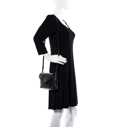 Saint Laurent Calfskin Y Quilted Monogram Toy Loulou Crossbody Bag Black 2 of 17