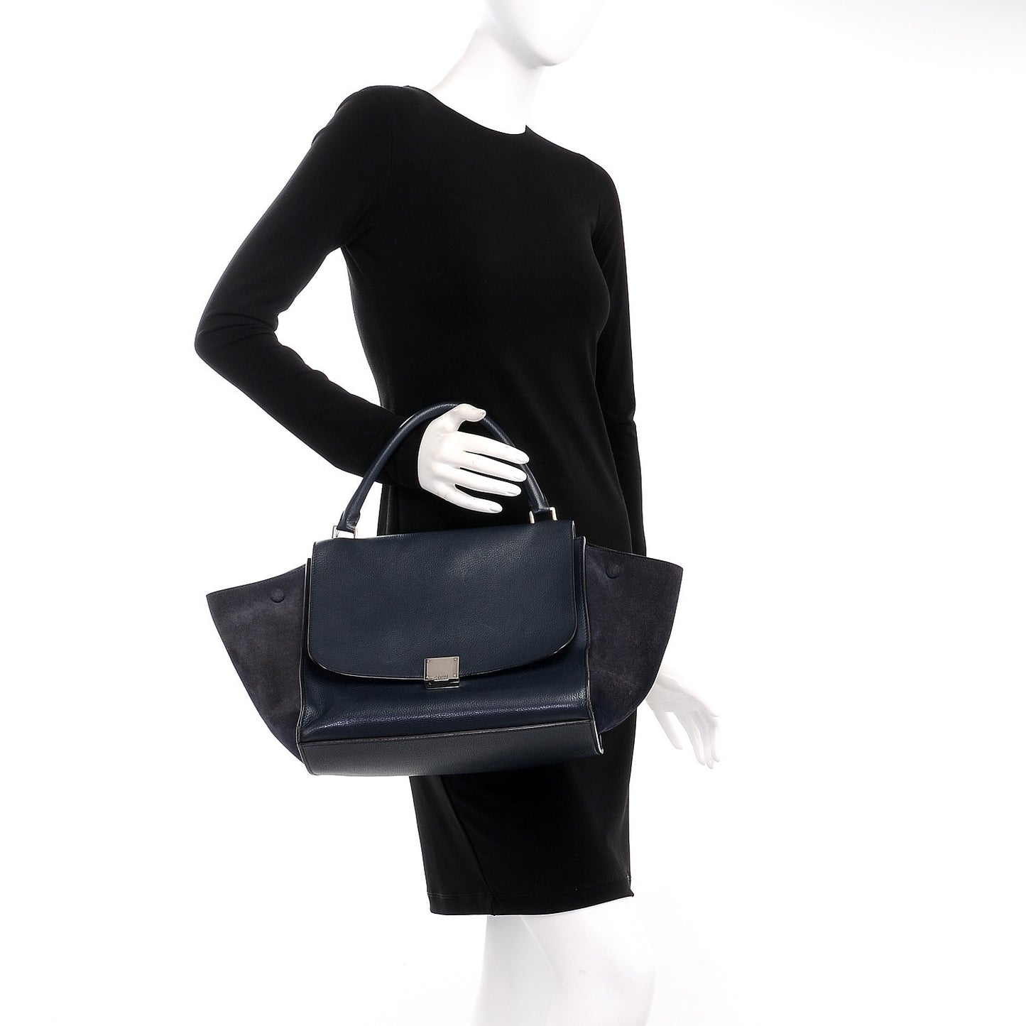 Drummed Calfskin Suede Medium Trapeze Navy