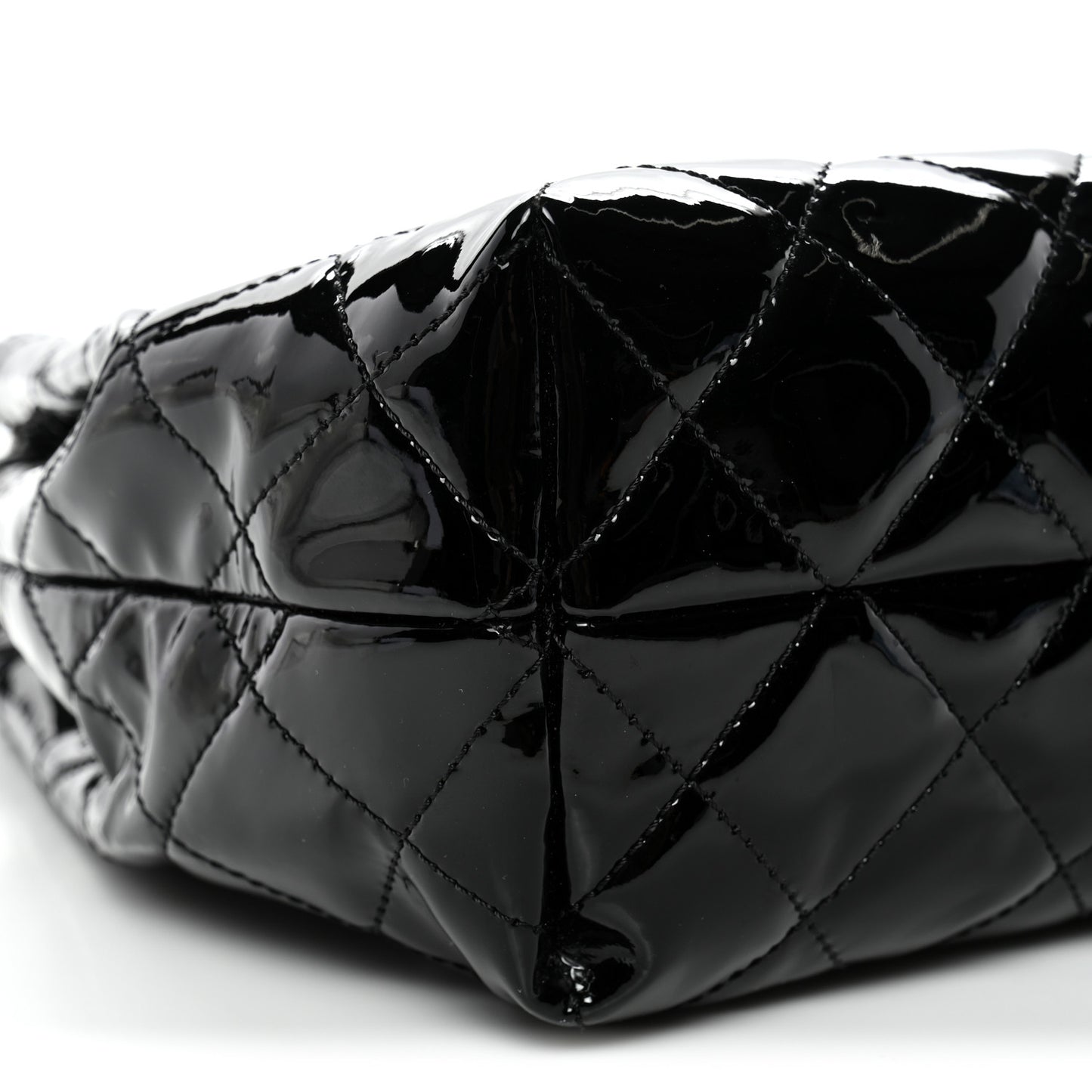 Patent Quilted Large Coco Shine Accordion Flap Black