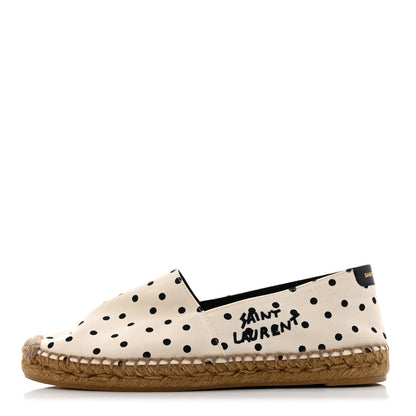 Saint Laurent Canvas Nappa Polka Dot Elba Light Logo Embroidered Espadrilles 38 Cream Black 1 of 9