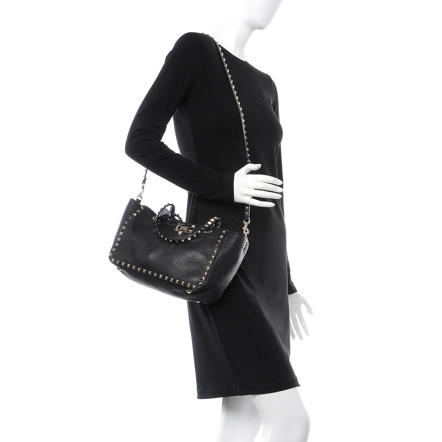 Valentino Garavani Grained Calfskin Small Rockstud Tote Black 3 of 8