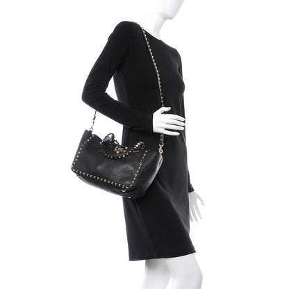 Valentino Garavani Grained Calfskin Small Rockstud Tote Black 3 of 8